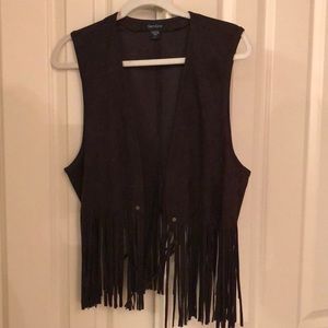 Karen Kane Faux Suede dark brown Long fringe vest